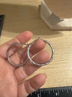 Silver Twisted Hoop Earrings - Women's Jewelry